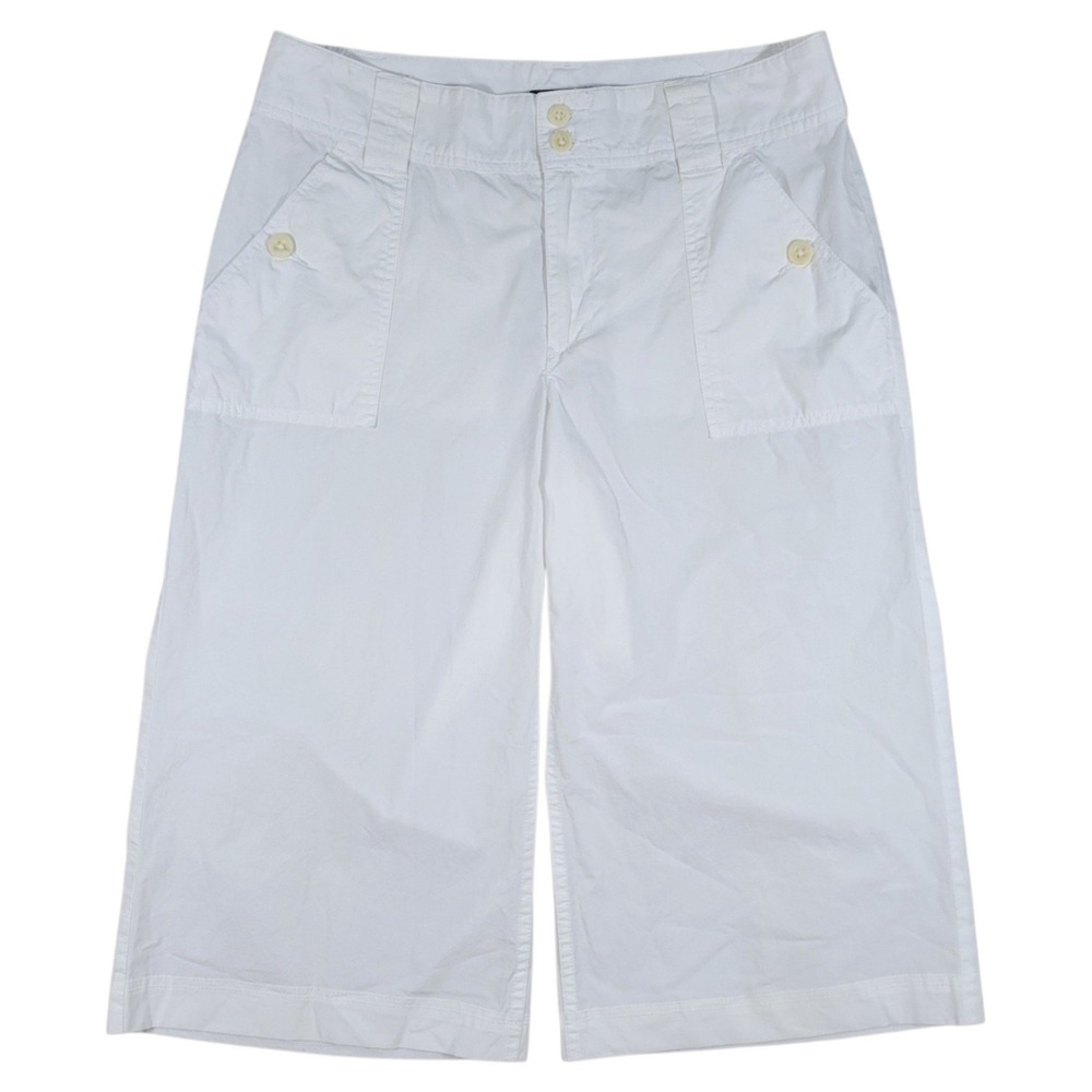 LRL Ralph Lauren Crop Pants Women 8 White Cotton Wide Leg Capri Coastal Nautical